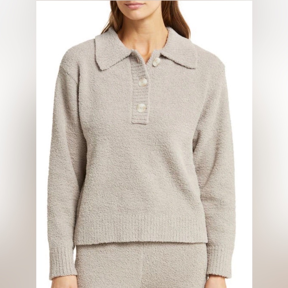 Ugg mowery fleece sweater polo shirt top beige tan granite S